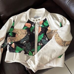 Nike Cream and Green Leather Jacket